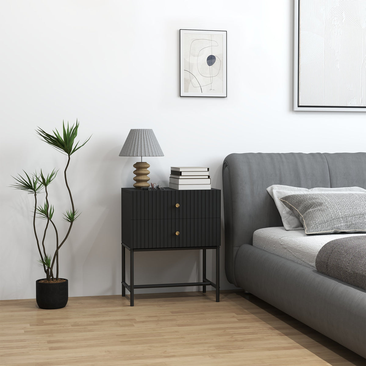 HOMCOM Modern Bedside Table with 2 Drawers for Bedroom