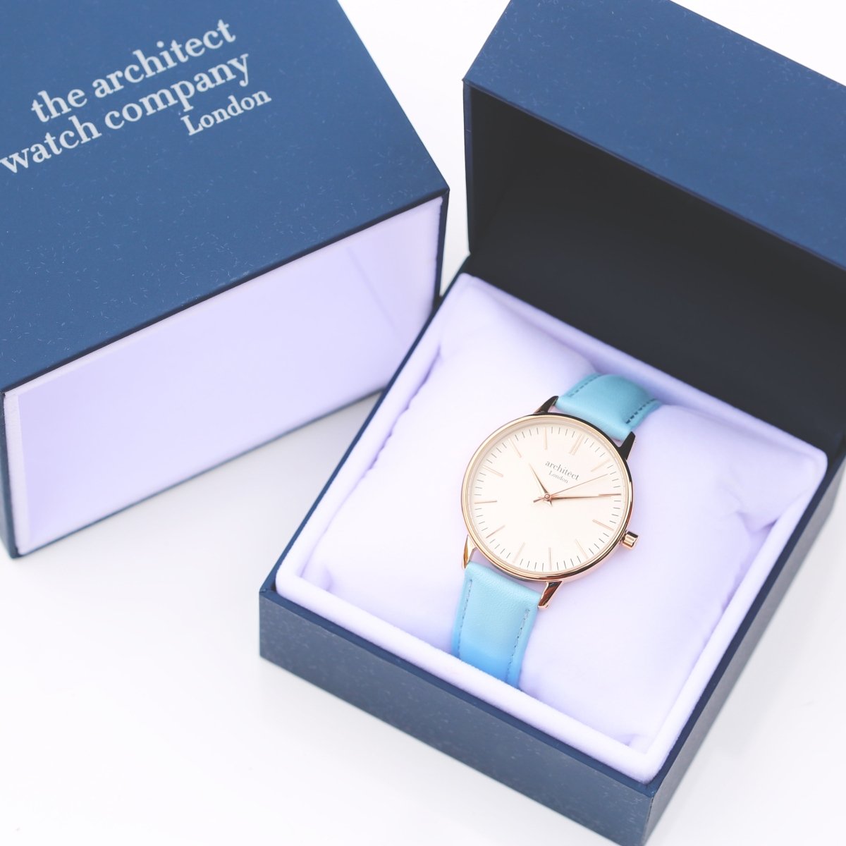 Ladies Archiect Blanc - Handwriting Engraving, Light Blue Strap