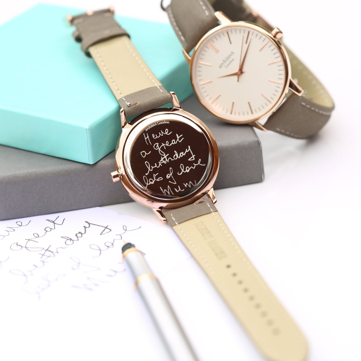 Ladies Archiect Blanc - Handwriting Engraving, Light Grey Strap