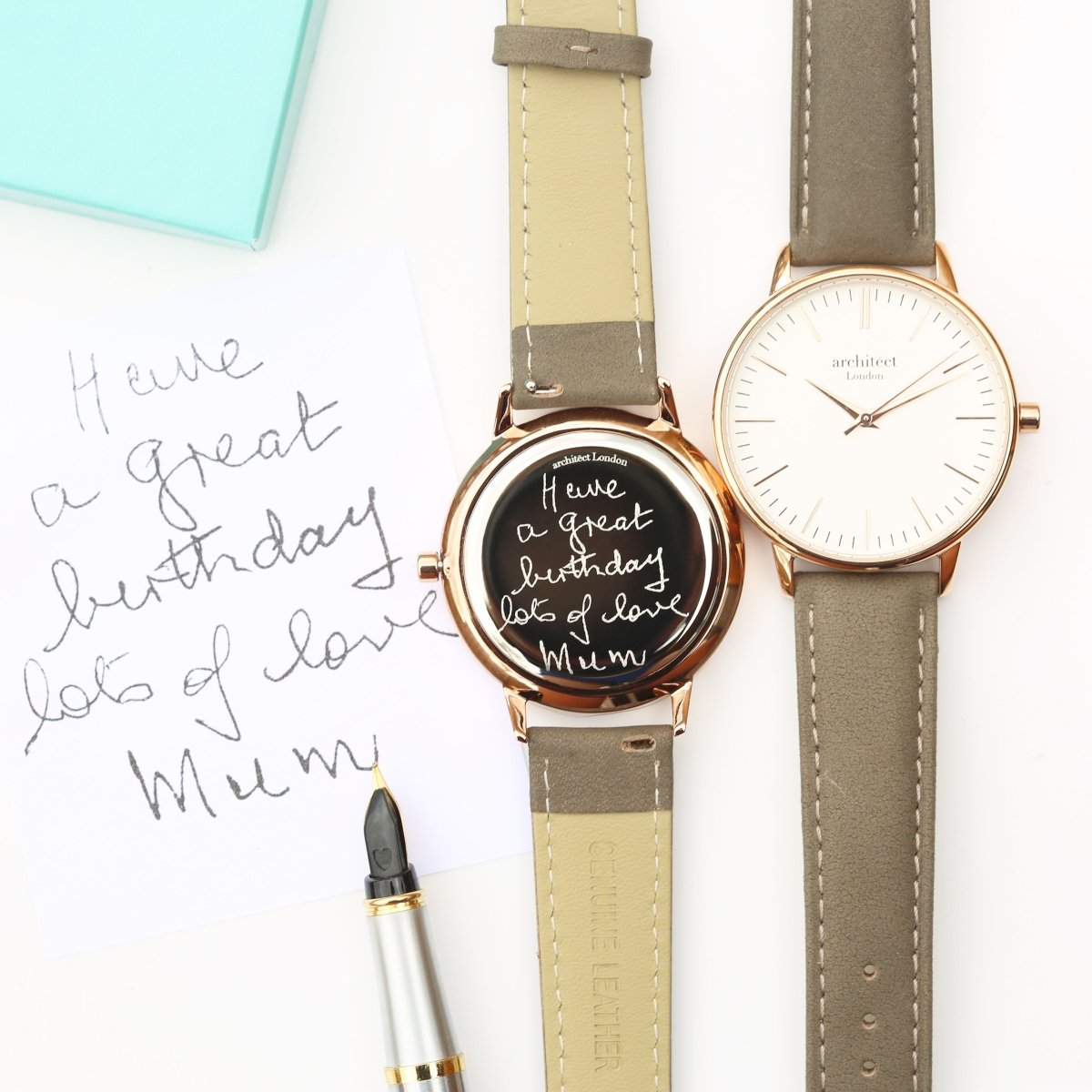 Ladies Archiect Blanc - Handwriting Engraving, Light Grey Strap