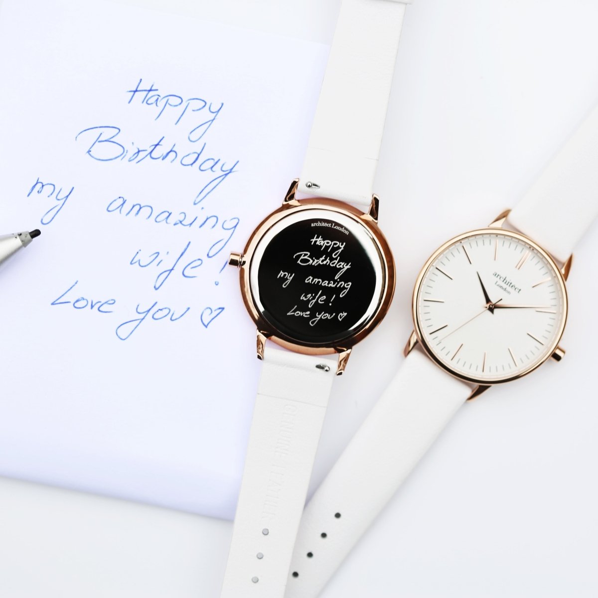 Ladies Archiect Blanc - Handwriting Engraving, White Strap