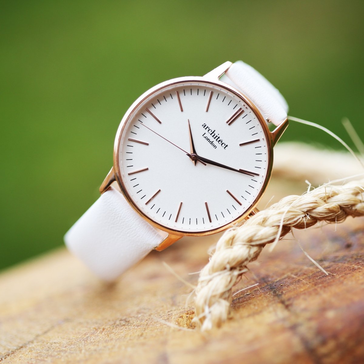 Ladies Archiect Blanc - Modern Font Engraving, White Strap