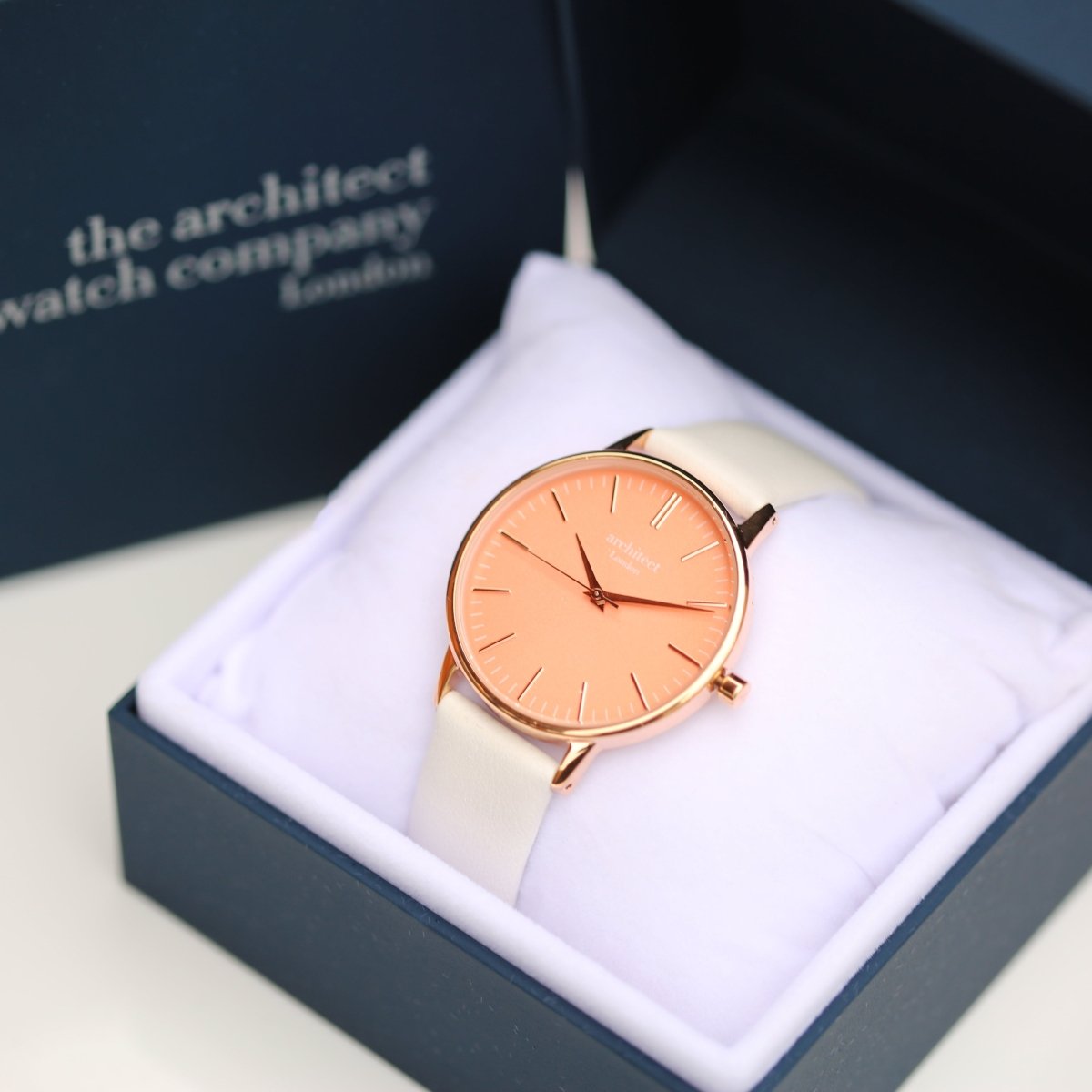 Ladies Archiect Coral - Handwriting Engraving, White Strap