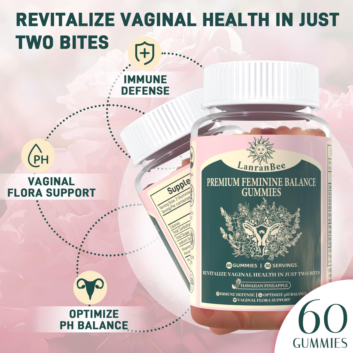 LanranBee Premium Feminine Balance Gummies – Women’s Health, Immune Support, Vegan, Gluten-Free & Halal