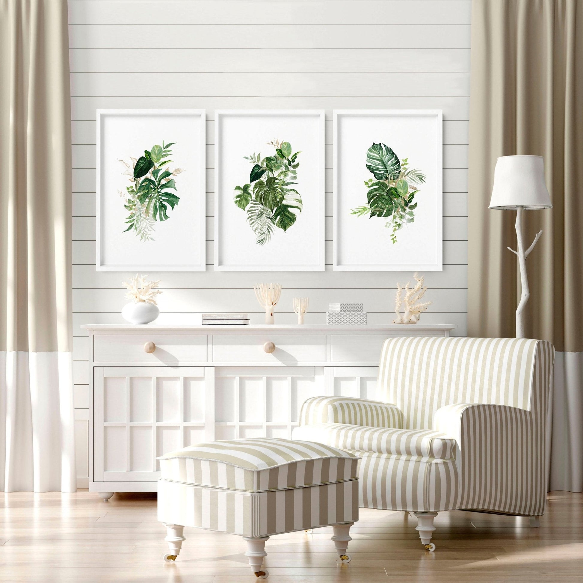 Large prints for living room | set of 3 Tropical wall art prints