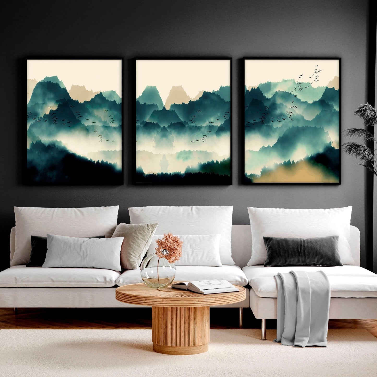 Set of 3 framed prints | Large Scandinavian wall art