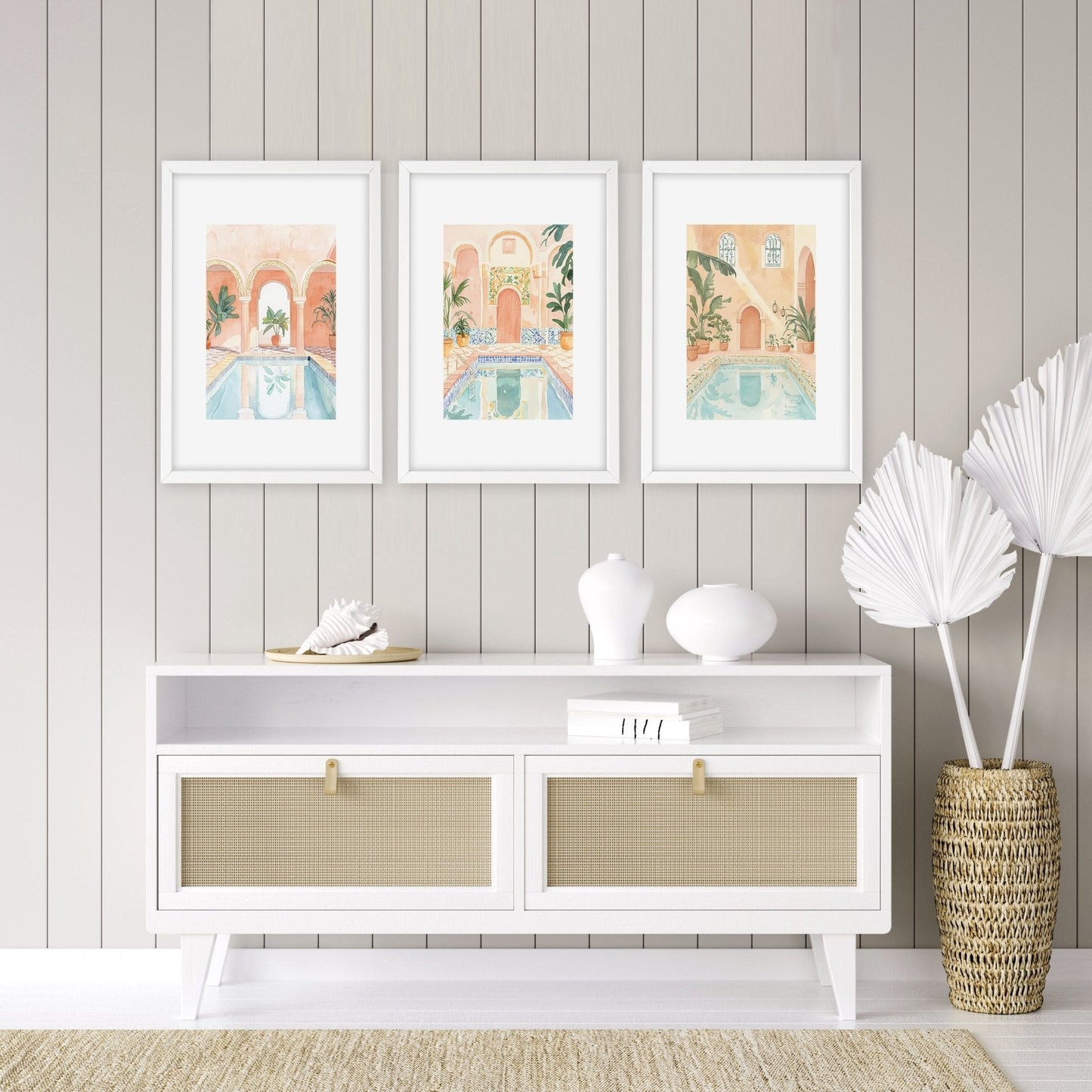 Large Wall Pictures For Living Room | Set of 3 Beach Decor Wall art Prints