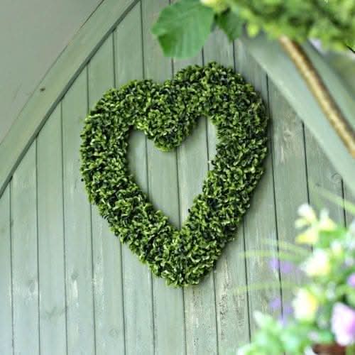 Large Artificial Boxwood Heart Wreath 40cm Hanging Topiary