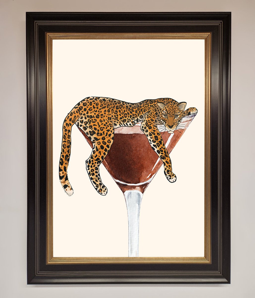 Lazy Leopard Martini Framed Poster