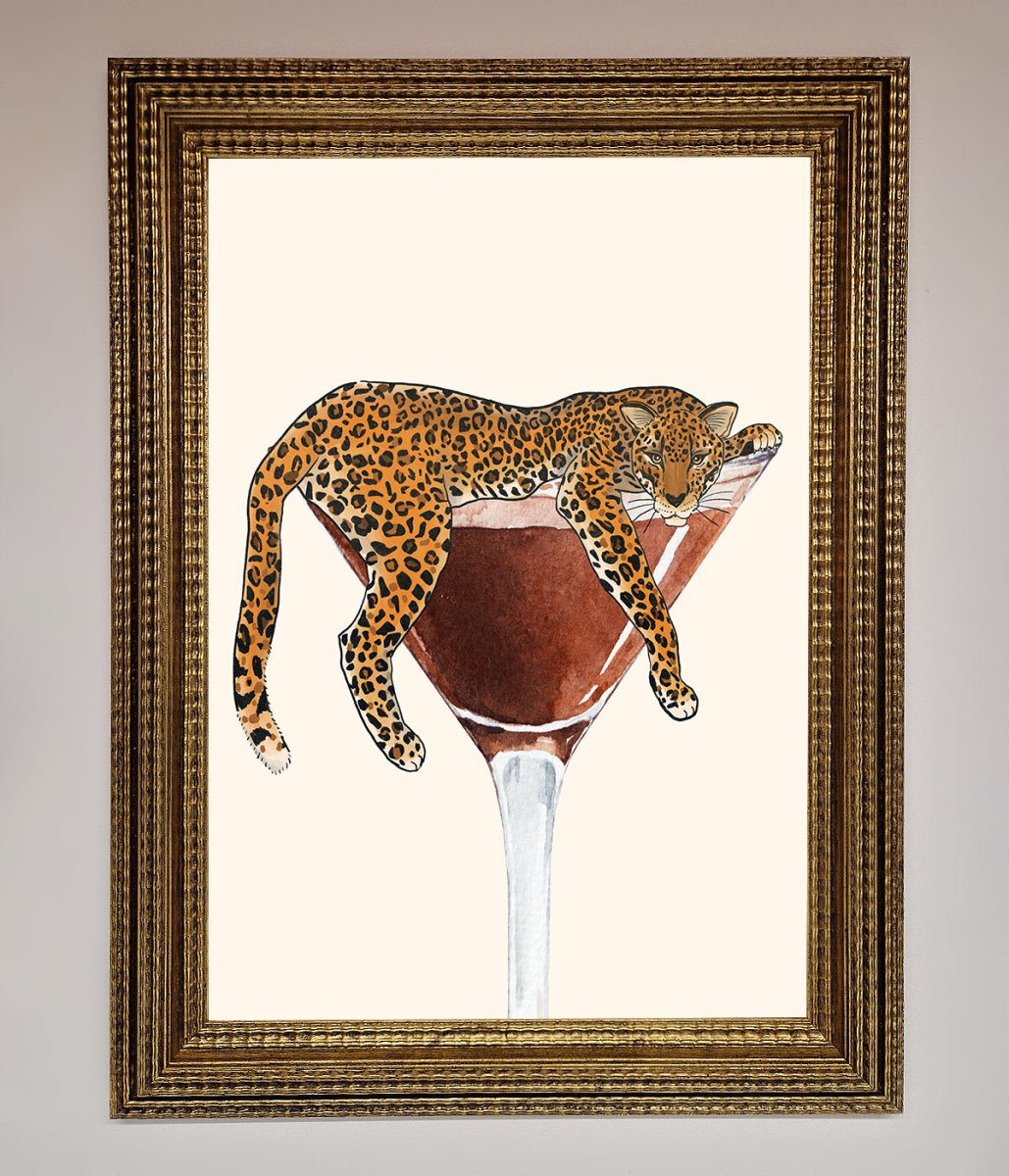 Lazy Leopard Martini Framed Poster
