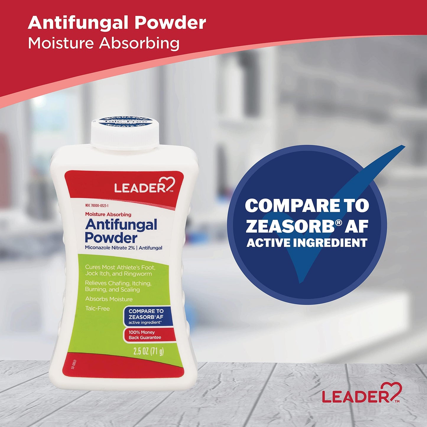 LEADER Athlete's Foot AF Powder – Moisture Absorbing, Talc-Free, 2.5 oz