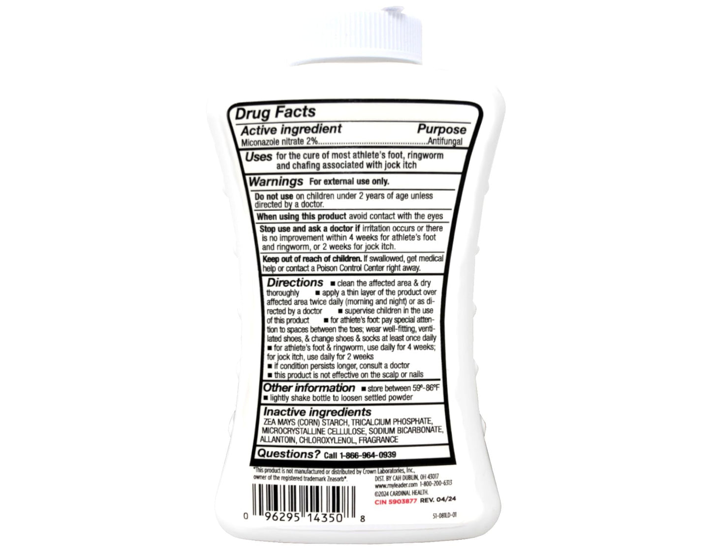 LEADER Athlete's Foot AF Powder – Moisture Absorbing, Talc-Free, 2.5 oz
