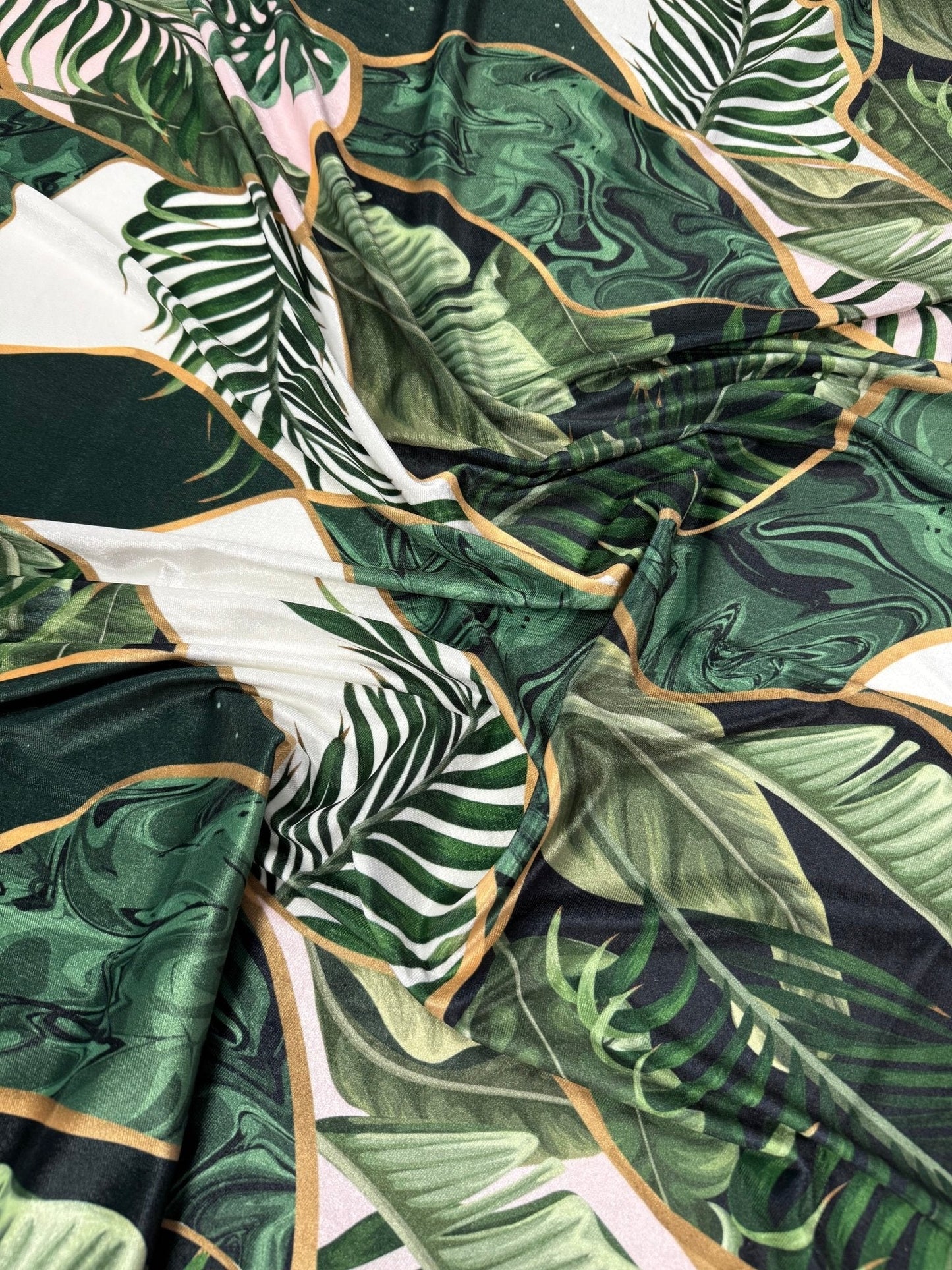 Leaf Pattern Stretch Velvet Fabric by the Metre