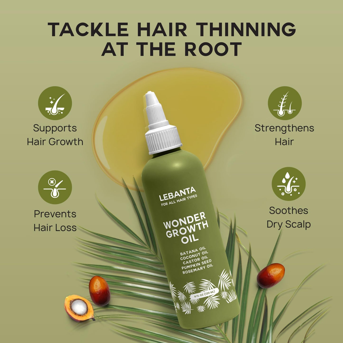 Lebanta Batana Oil for Hair Growth – 100% Pure, Organic Blend with Castor, Pumpkin Seed, Coconut & Rosemary (1 Pack)