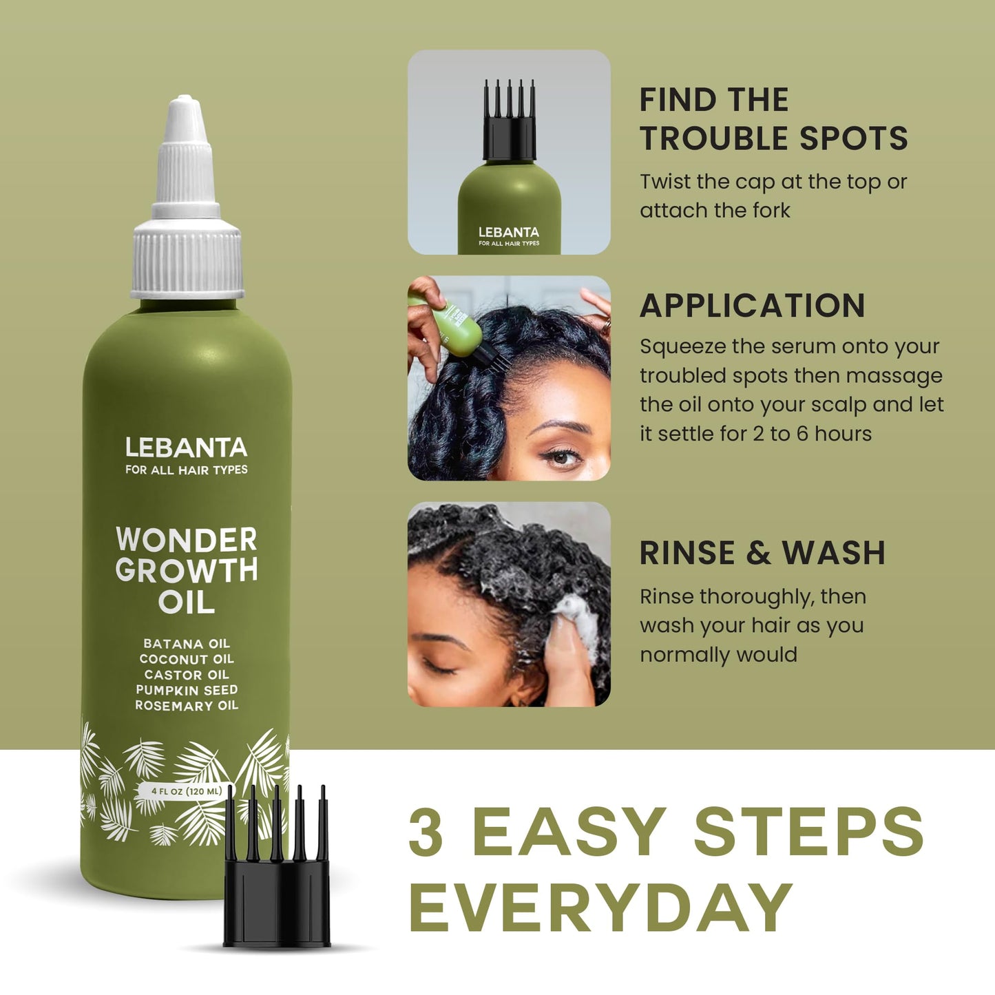 Lebanta Batana Oil for Hair Growth – 100% Pure, Organic Blend with Castor, Pumpkin Seed, Coconut & Rosemary (1 Pack)