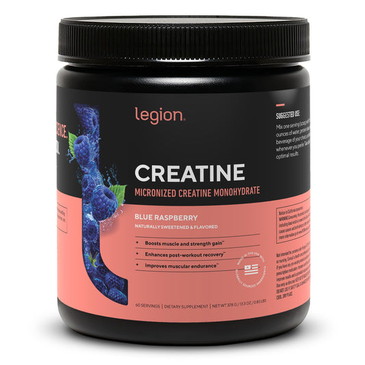 LEGION Micronized Creatine Monohydrate Powder – Blue Raspberry (60 Servings) | Muscle Gain & Recovery