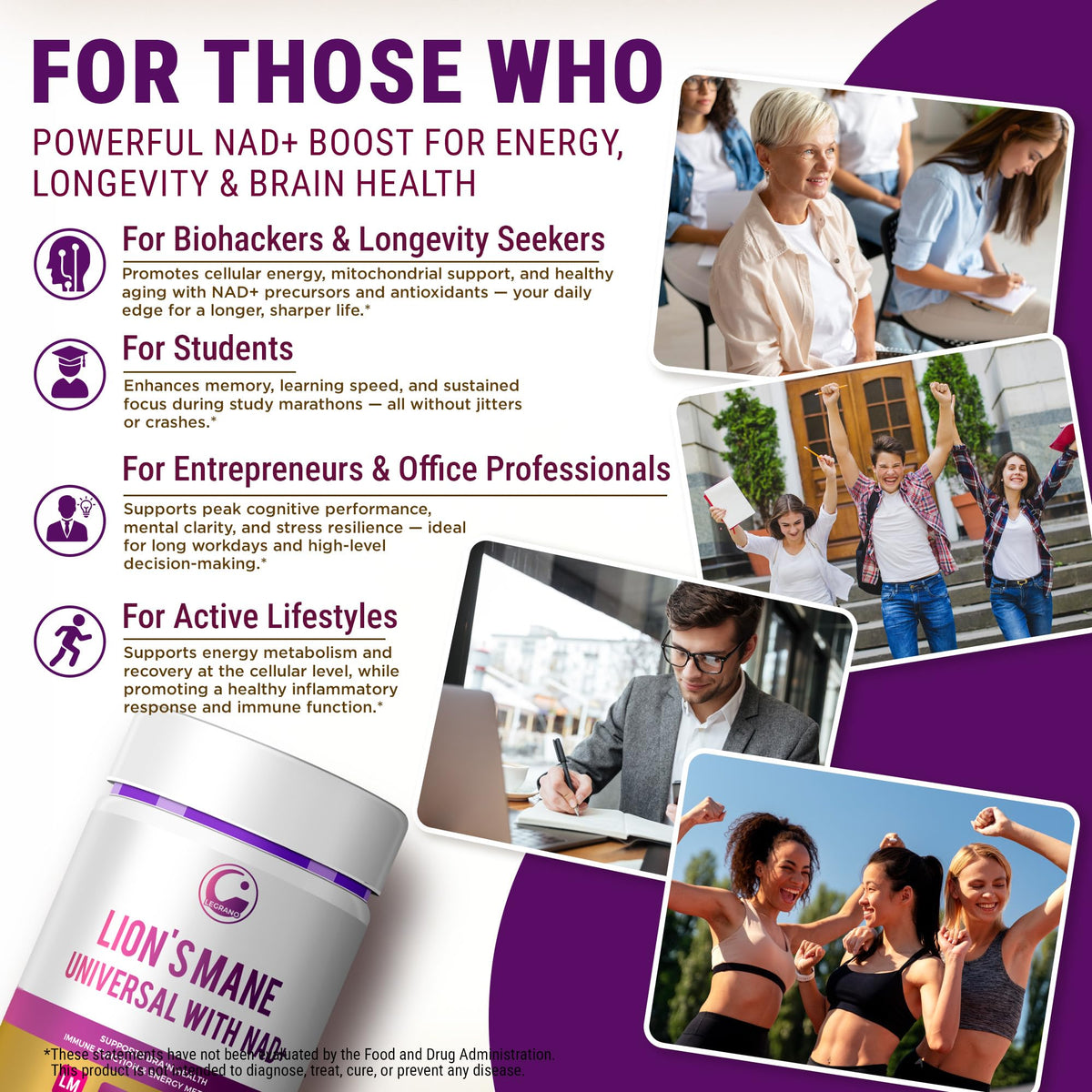 LEGRANO Lions Mane NAD+ Capsule – Focus & Brain Health