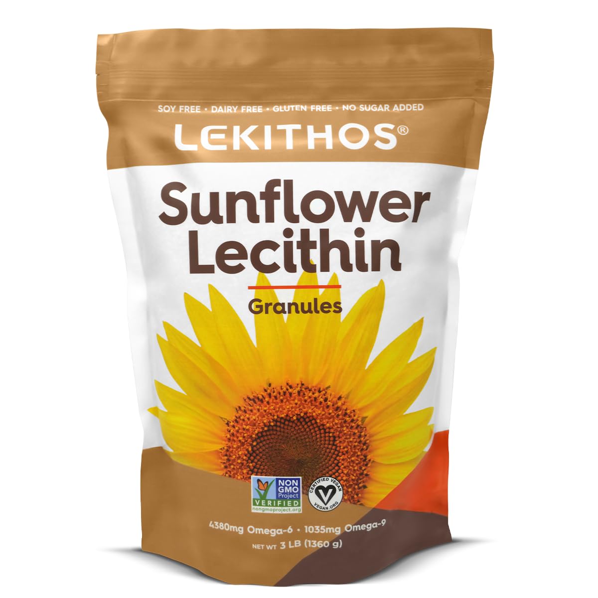Lekithos Sunflower Lecithin Granules - Vegan, 3lb, Gluten Free, Allergen Free