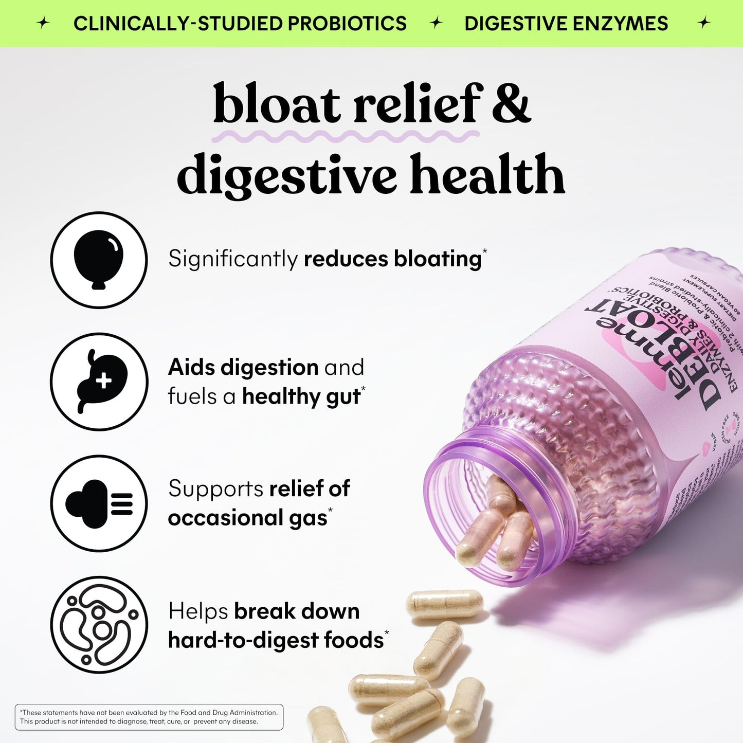 Lemme Debloat 3-in-1 Probiotic, Prebiotic & Digestive Enzymes - 60 Count