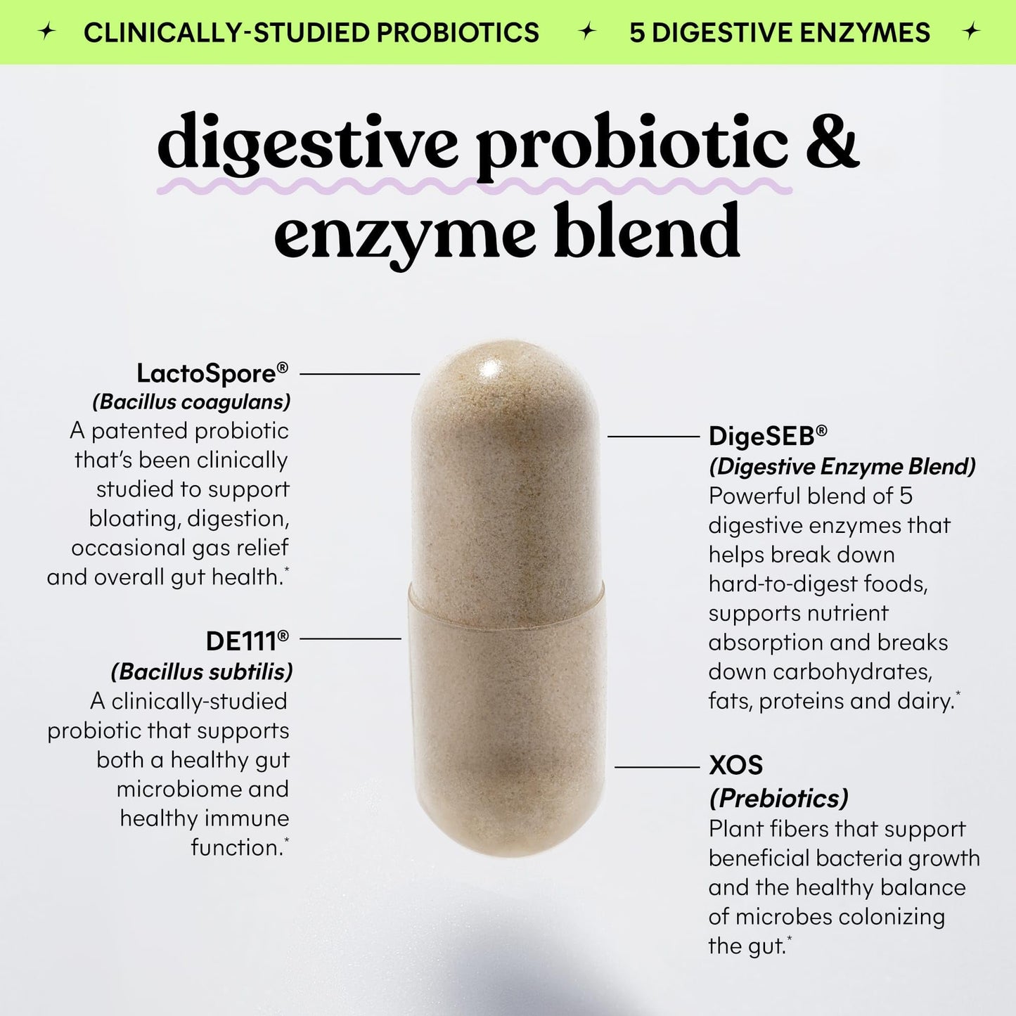Lemme Debloat 3-in-1 Probiotic, Prebiotic & Digestive Enzymes - 60 Count