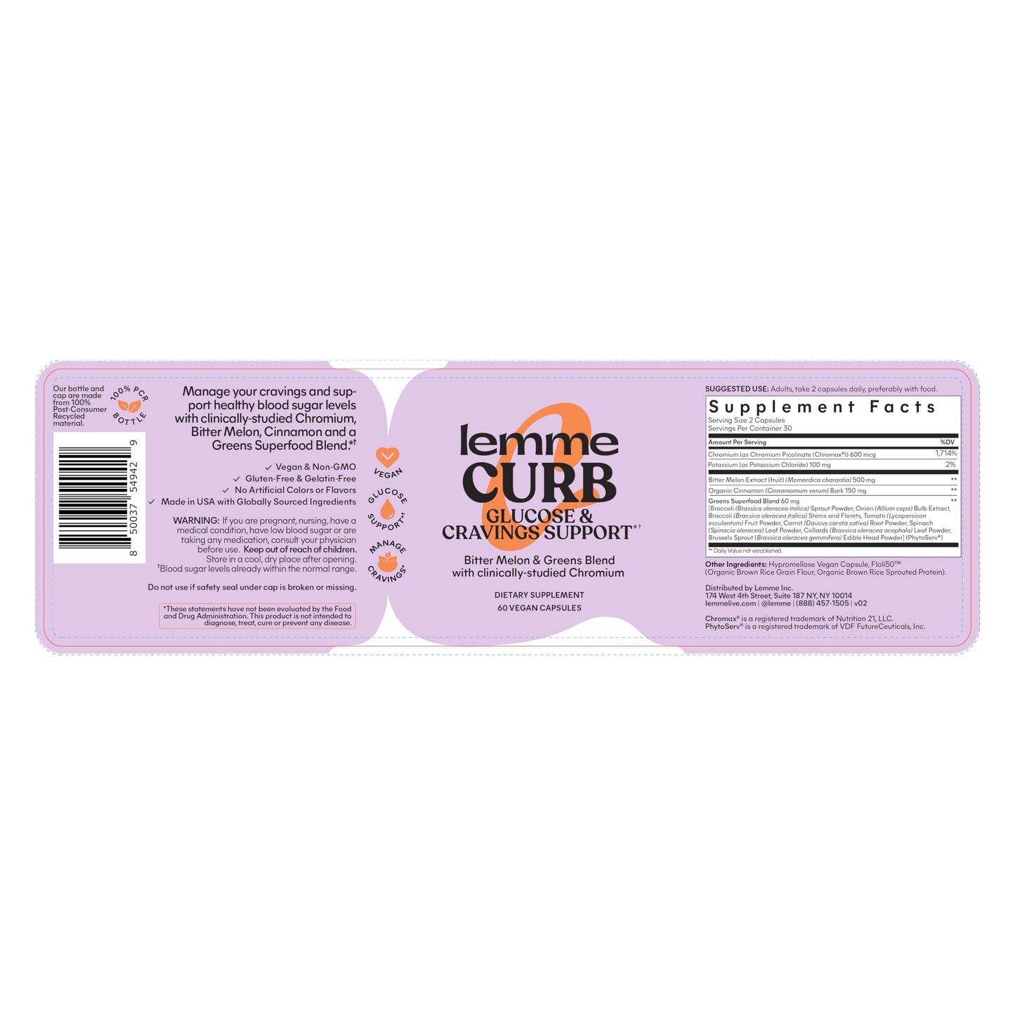 Lemme Curb Cravings & Weight Management – 30-Day Supply with Chromax Chromium Picolinate, Bitter Melon & Greens Blend
