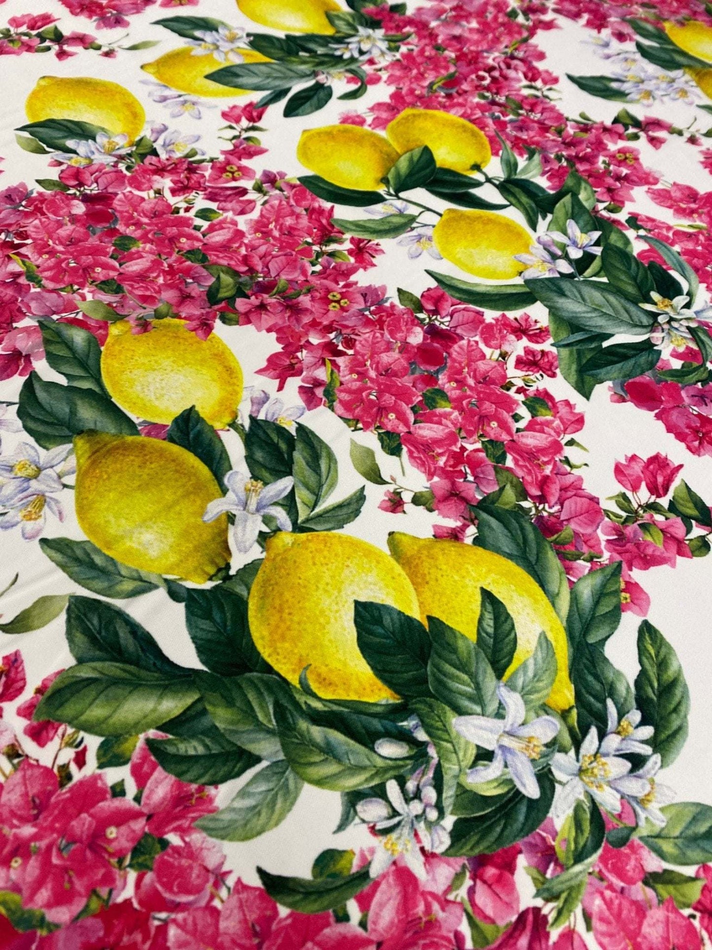 Lemon  Pink Floral Fabric Sold by Metre