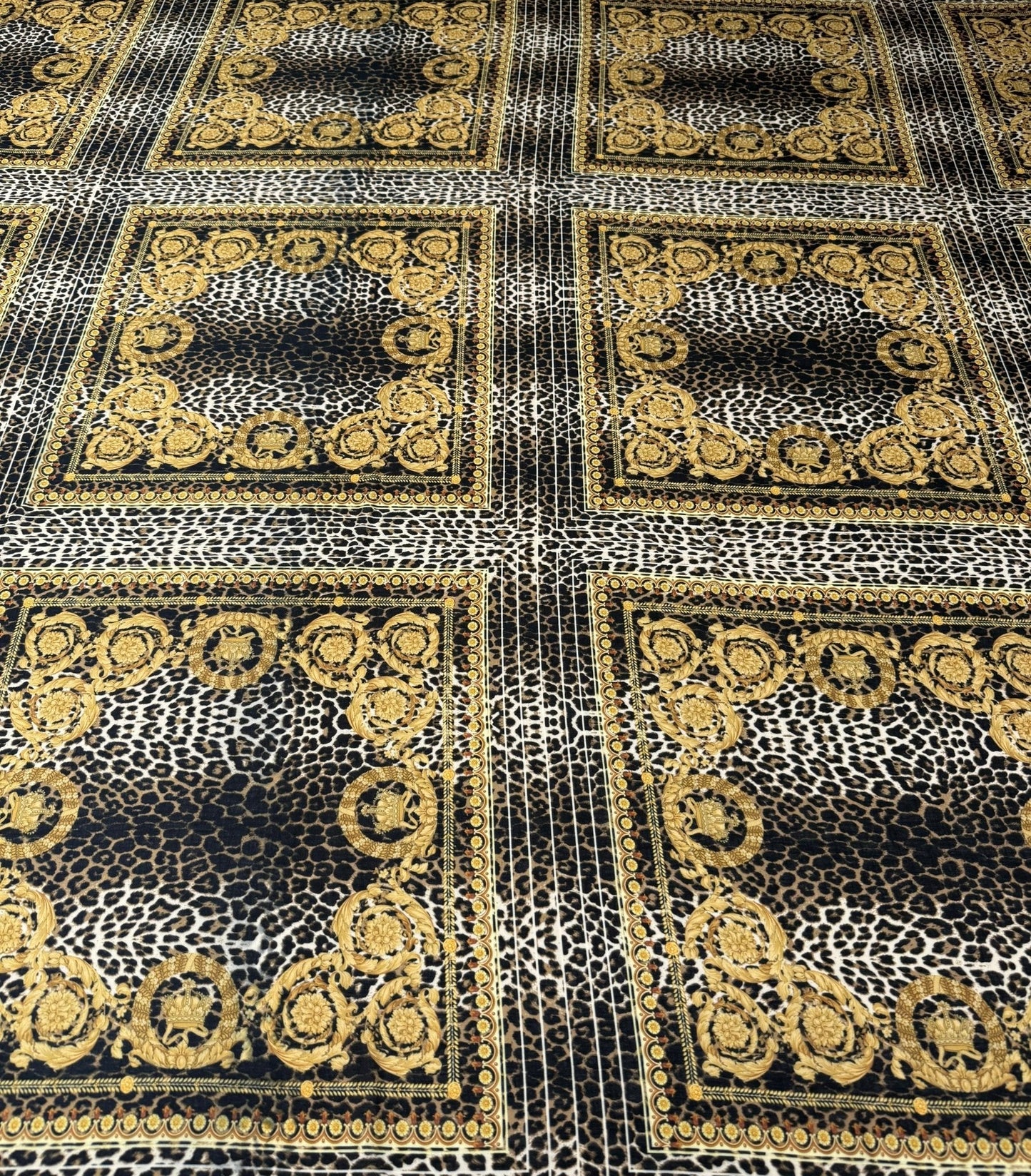 Leopard  Gold Baroque Patterned Crepe Fabric by Metre