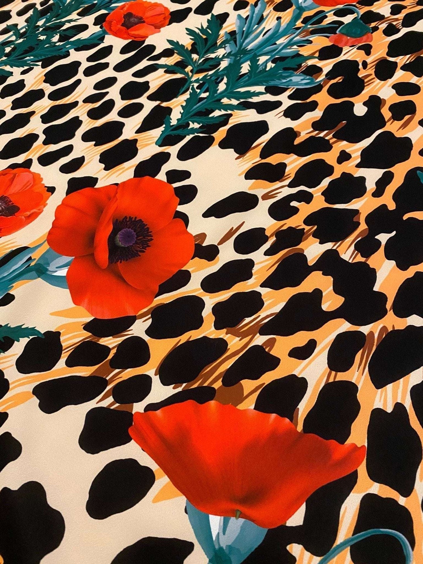 Leopard  Poppy Flower Fabric Sold by Metre
