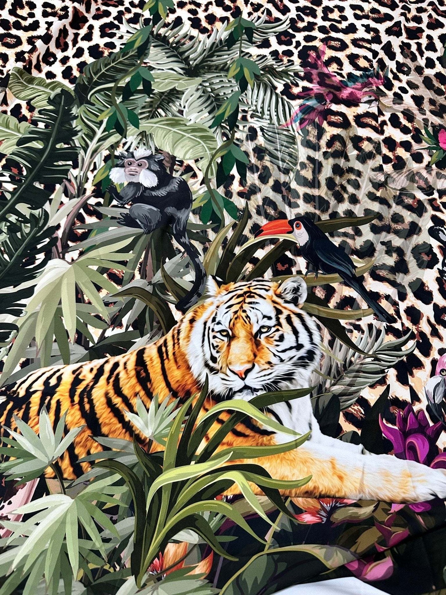 Leopard  Tropical Leaf Pattern Fabric by Metre