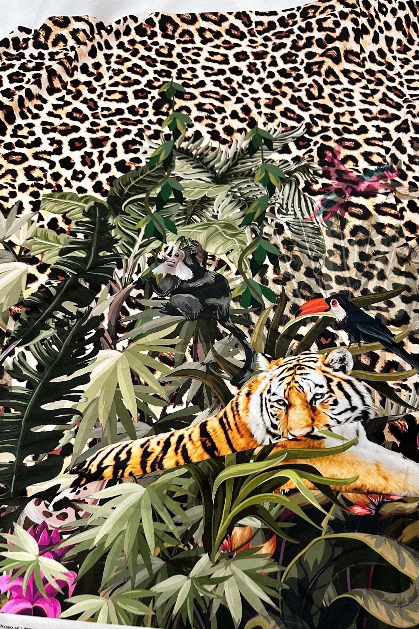 Leopard  Tropical Leaf Pattern Fabric by Metre