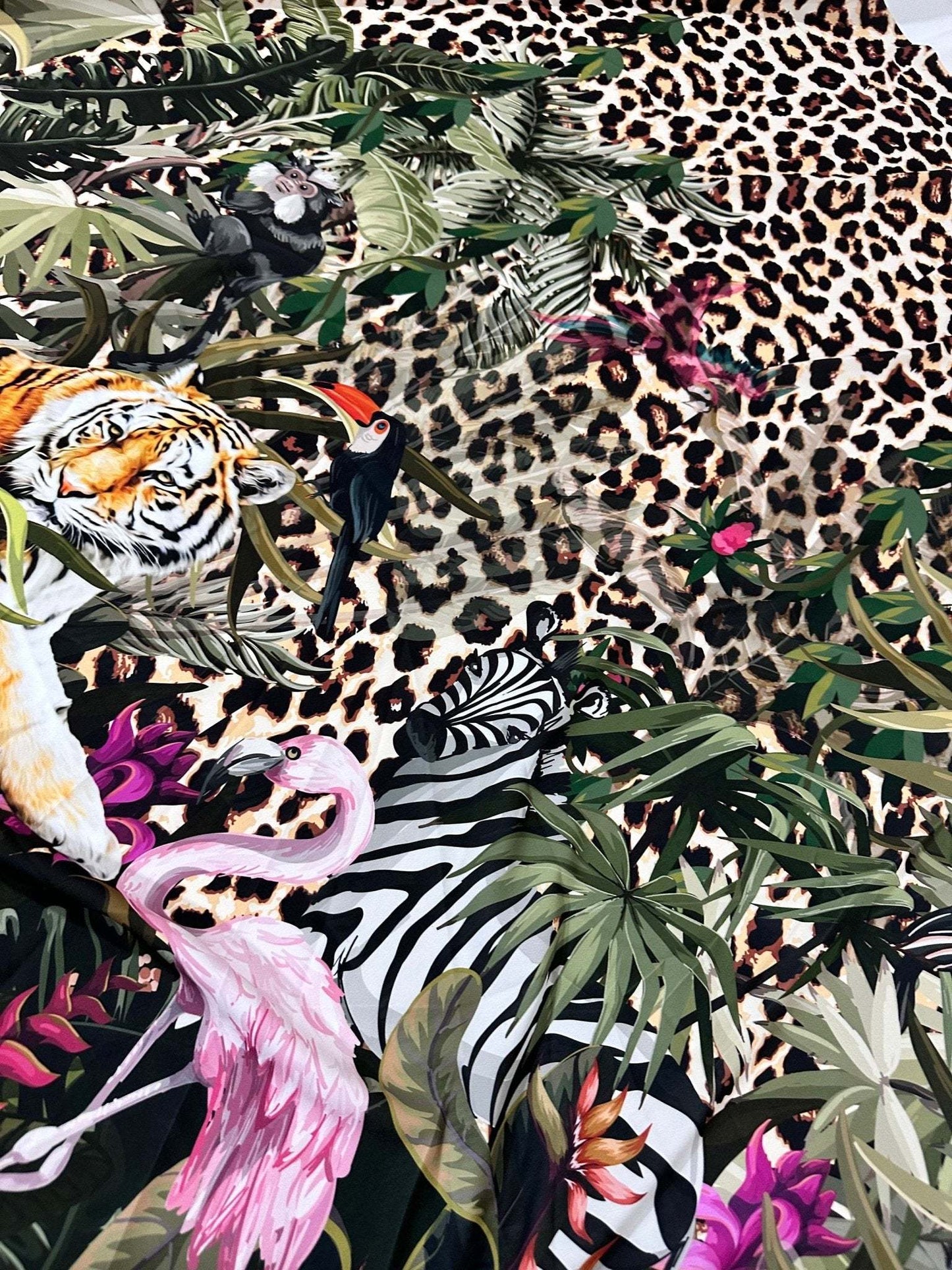 Leopard  Tropical Leaf Pattern Fabric by Metre
