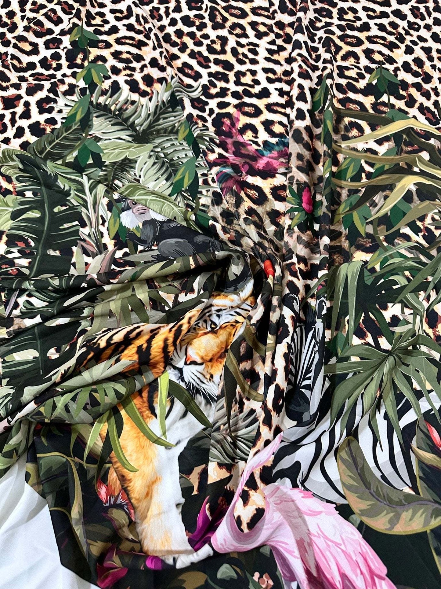 Leopard  Tropical Leaf Pattern Fabric by Metre