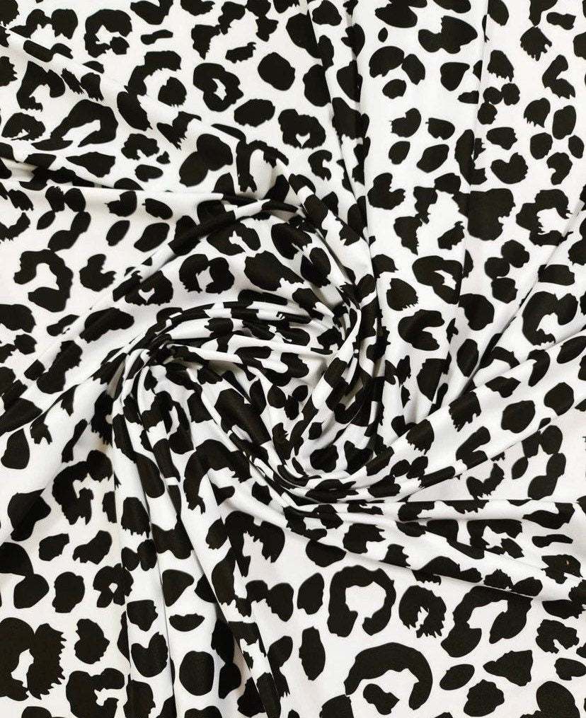 Leopard Print Black White Fabric by the Metre