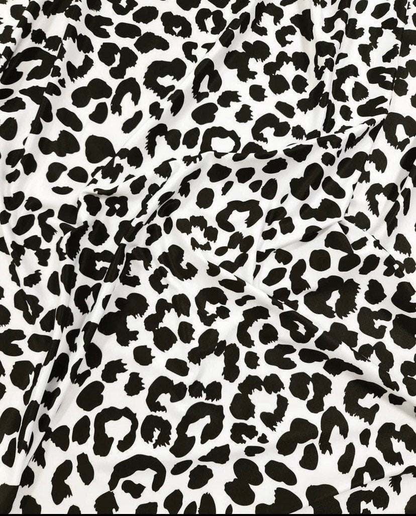Leopard Print Black White Fabric by the Metre
