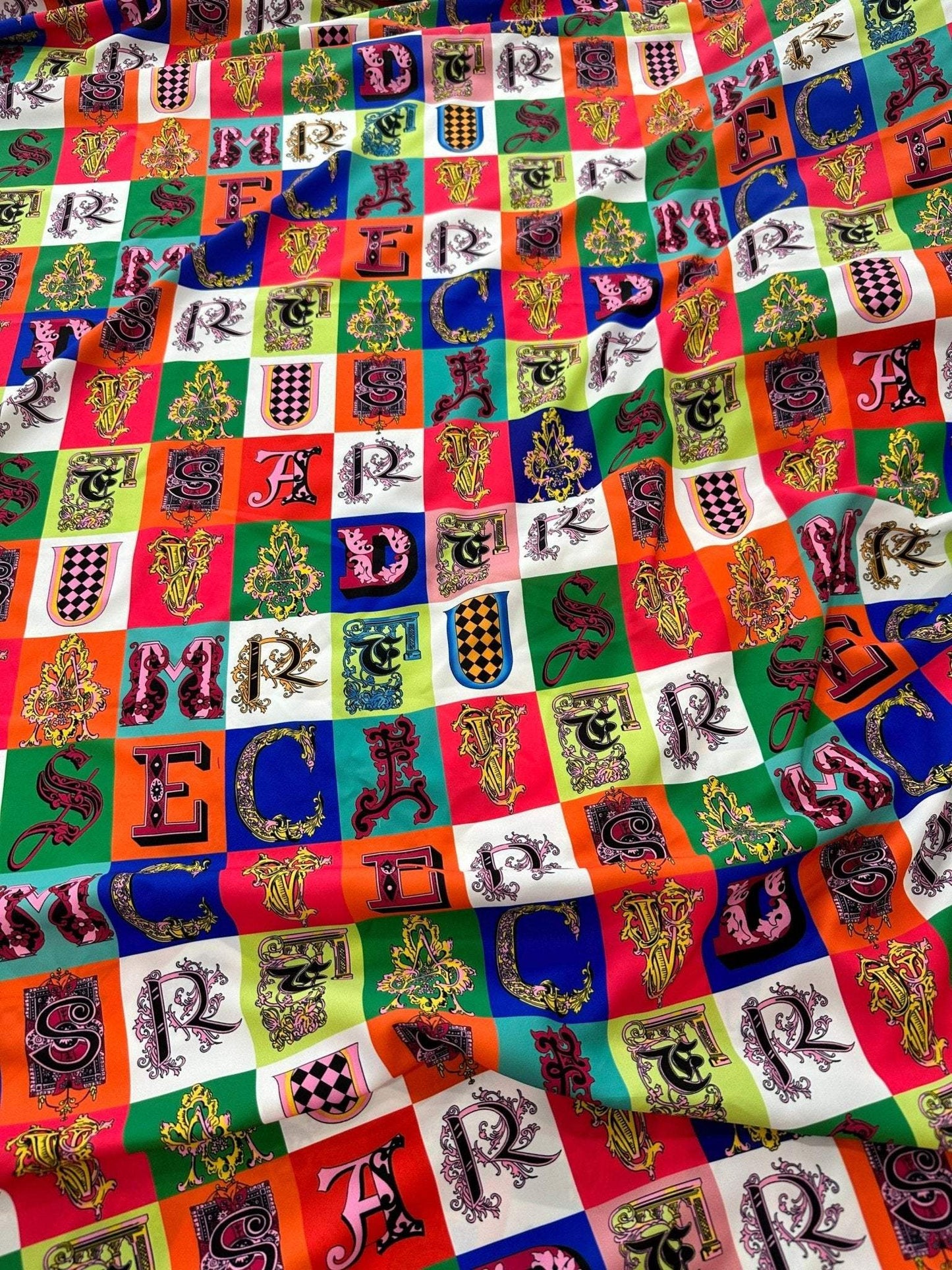 Letter Print Cotton Fabric By Metre