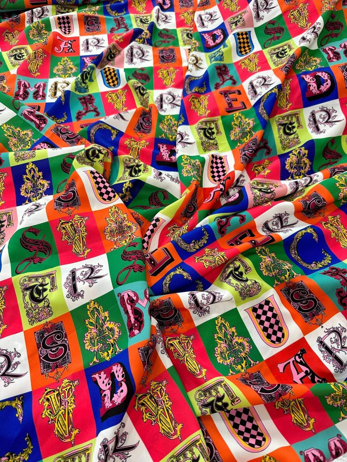 Letter Print Cotton Fabric By Metre