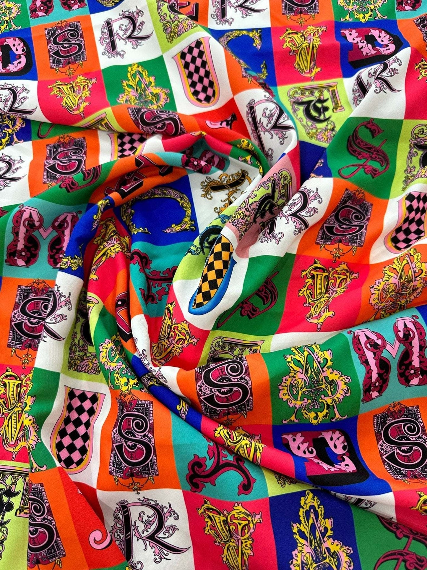 Letter Print Cotton Fabric By Metre