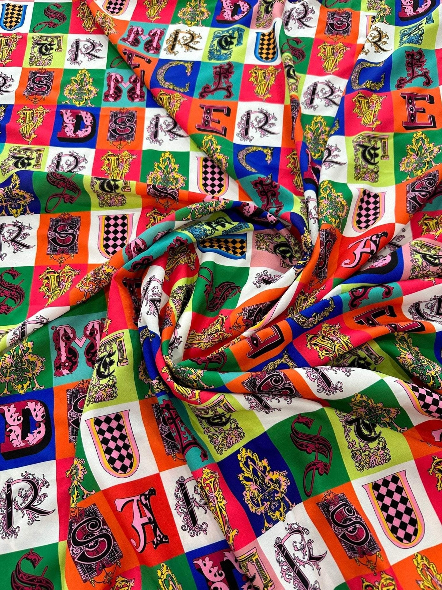 Letter Print Cotton Fabric By Metre