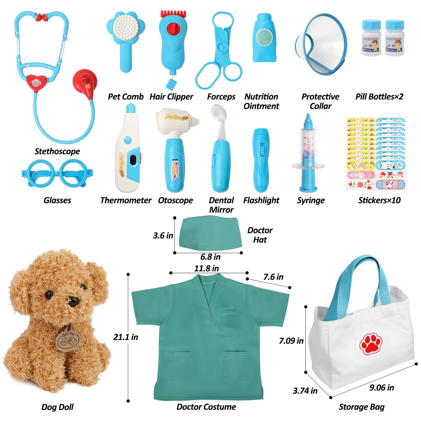Liberry Doctor Kit for Toddlers – 28-Piece Playset with Stethoscope, Dress-Up & Dog Toy (Blue)