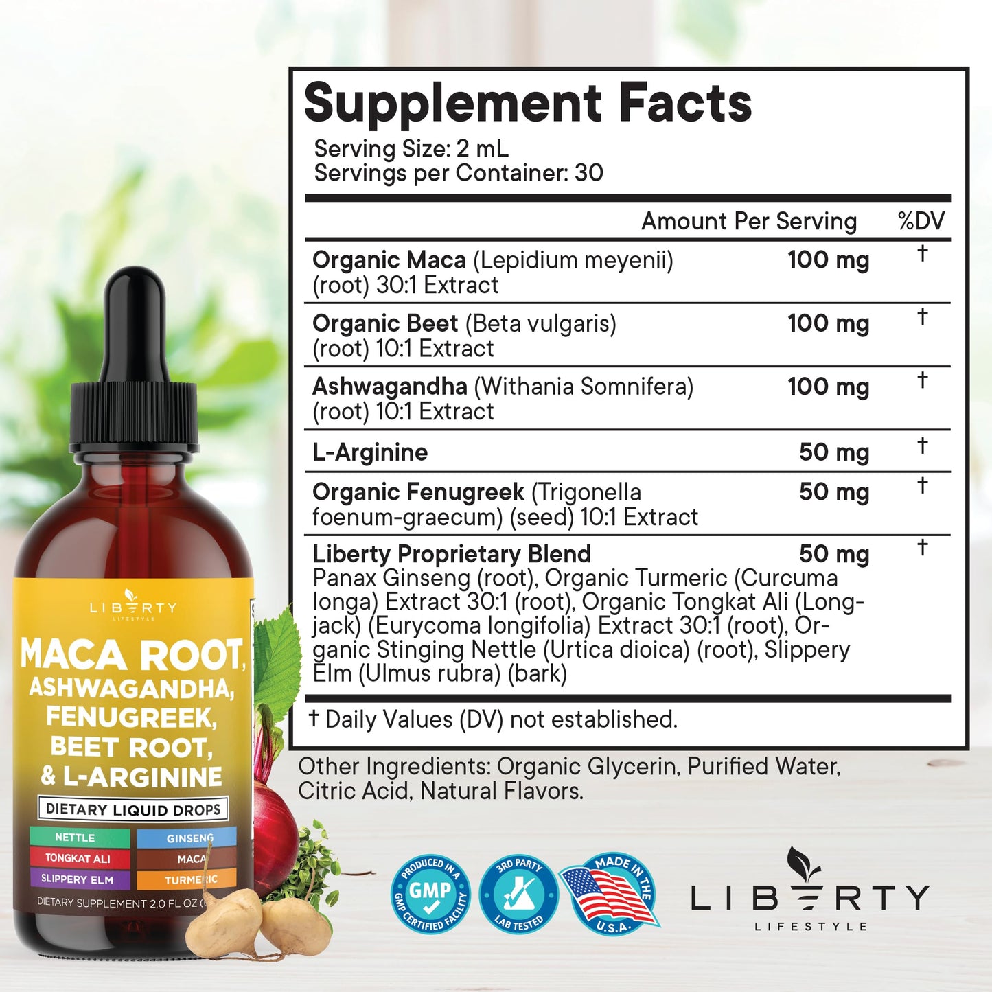 Liberty Lifestyle Organic Maca Root Liquid Drops – Multivitamin for Women & Men (2oz)