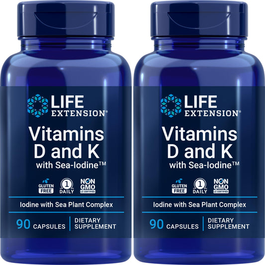 Life Extension D & K with Sea-Iodine, 90 Capsules (Pack of 2)