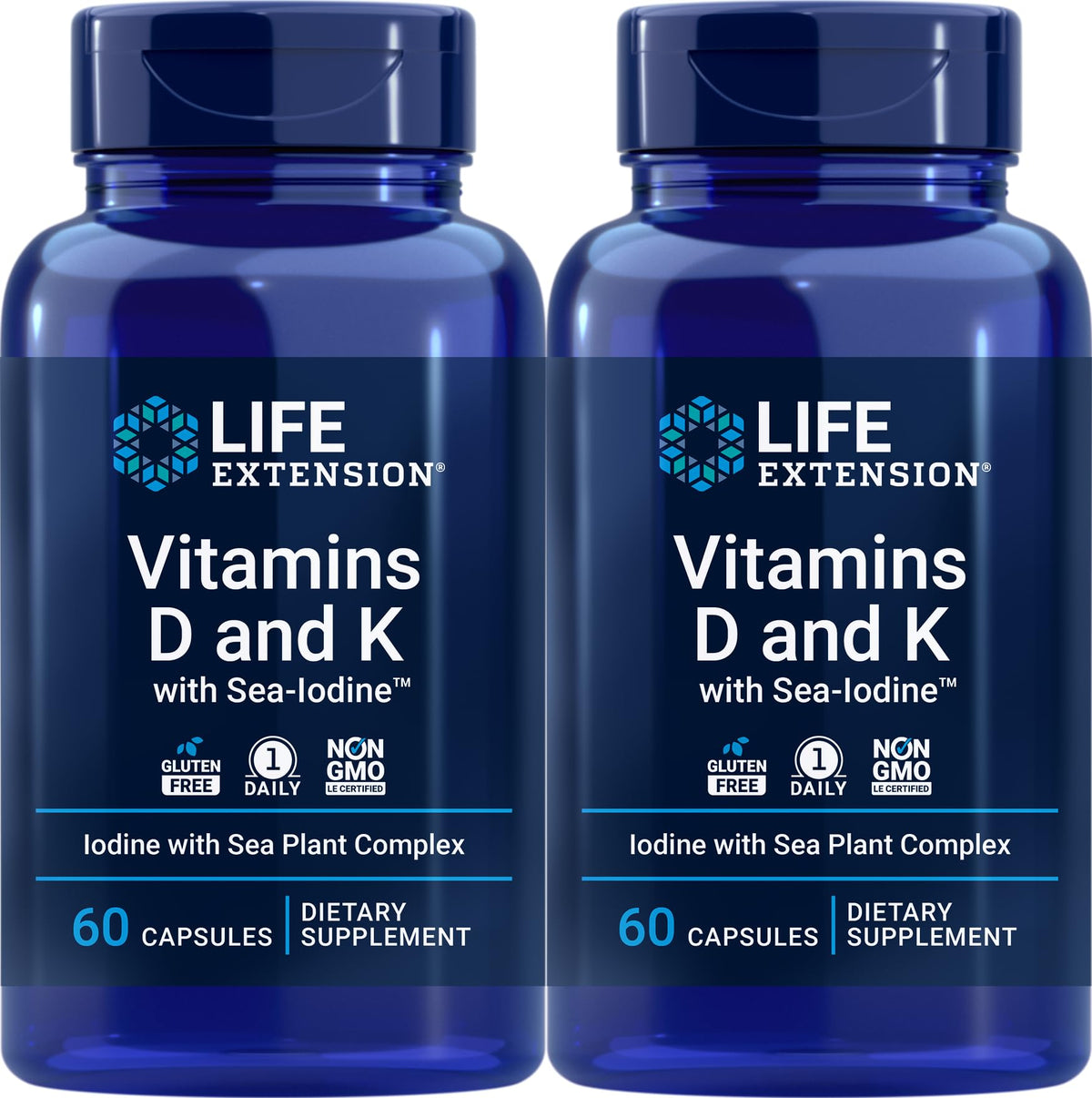 Life Extension Vitamin D & K with Sea-Iodine - 60 Capsules (2-Pack)