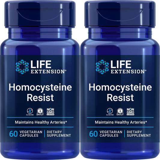 Life Extension Homocysteine Resist – 60 Vegetarian Capsules (Pack of 2) | Once-Daily B Vitamins + Folate, Gluten-Free