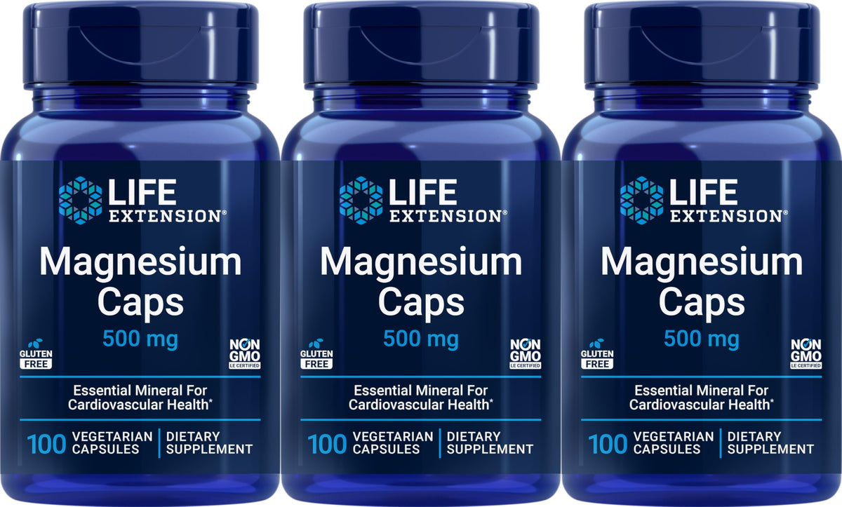 Life Extension Magnesium 500 mg – 100 Vegetarian Capsules (Pack of 3) | Non-GMO