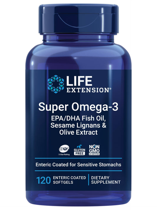 Life Extension Super Omega-3 EPA/DHA with Sesame Lignans & Olive Extract – Heart & Brain Health (120 Softgels)