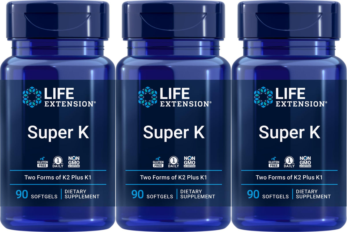 Life Extension Super K, 90 Softgels (Pack of 3) – Vitamin K1, MK-4 & MK-7 for Bone & Heart Health