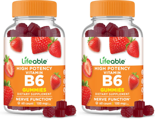 Lifeable Vitamin B6 Gummies 100mg – Vegan Nerve Support | 60 Gummies (Pack of 2)