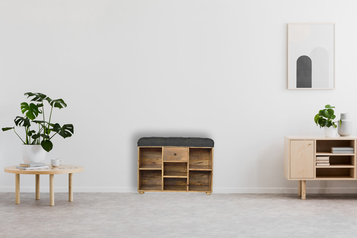 Black Tweed 1-Drawer Bench