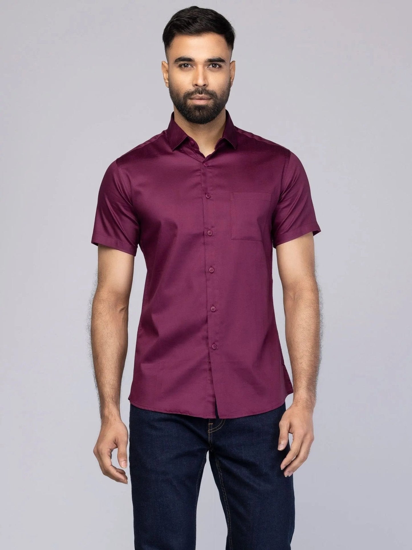 Light Plum Cotton Fitted Shirt For Mens
