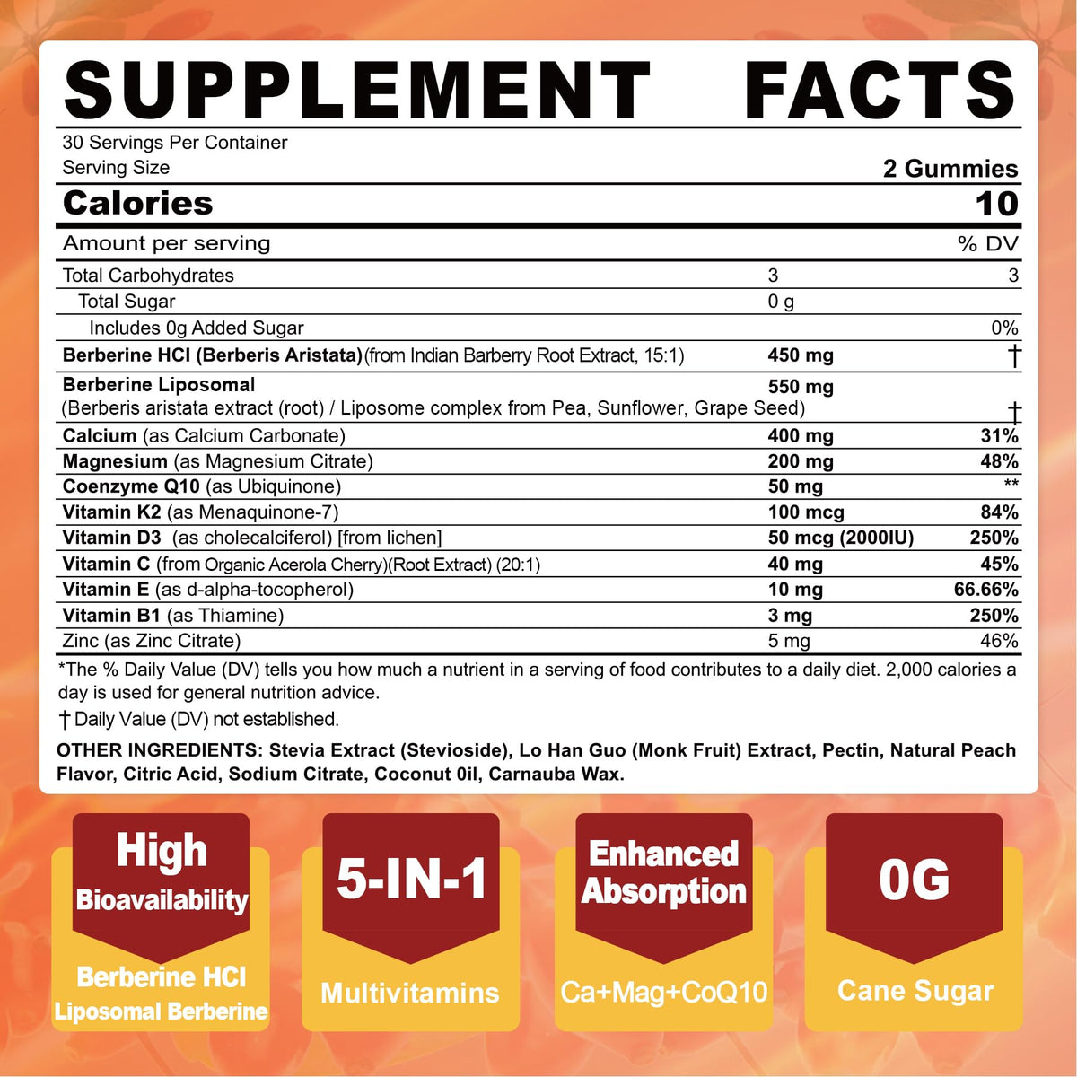 LILICARE Berberine Gummies – Sugar Free with Liposomal Berberine, Magnesium, Calcium, AMPK Activator – Pack of 2